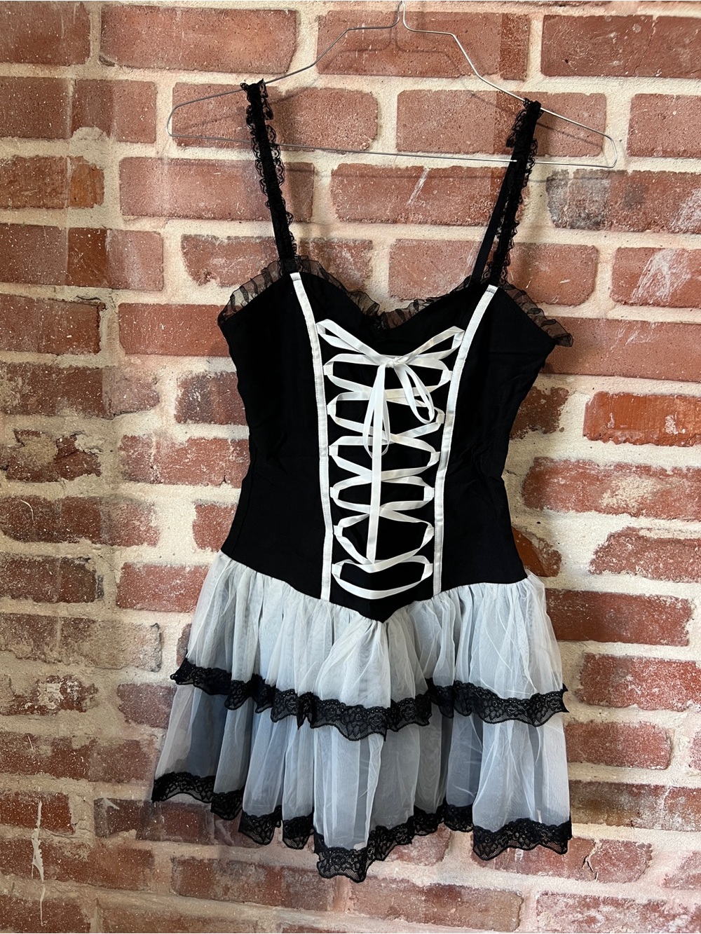 Black and White Lace up Corset Mini Dress